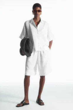 Hot COS ELASTICATED LINEN SHORTS WHITE