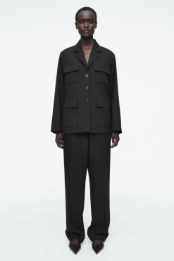 New COS ELASTICATED STRAIGHT-LEG PANTS BLACK