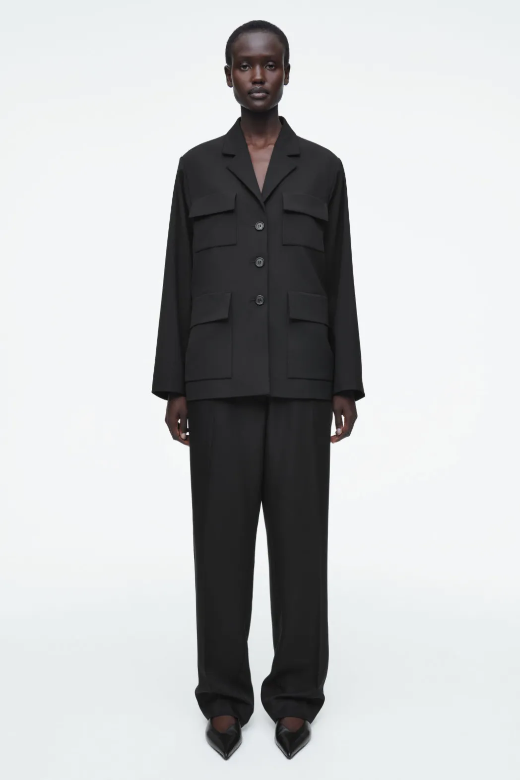 New COS ELASTICATED STRAIGHT-LEG PANTS BLACK