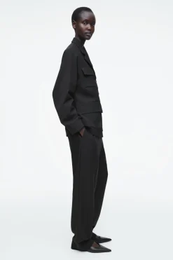 New COS ELASTICATED STRAIGHT-LEG PANTS BLACK