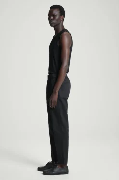 Discount COS ELASTICATED TAPERED TWILL PANTS BLACK