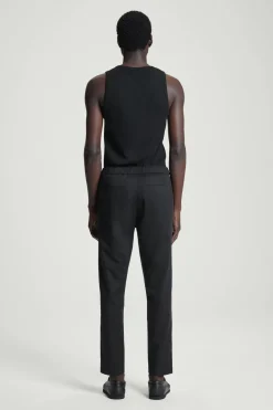 Discount COS ELASTICATED TAPERED TWILL PANTS BLACK