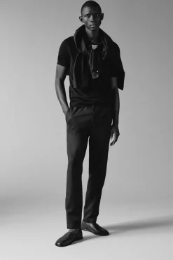 Discount COS ELASTICATED TAPERED TWILL PANTS BLACK