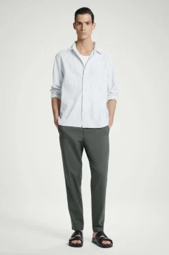 Sale COS ELASTICATED TAPERED TWILL PANTS DARK GREEN