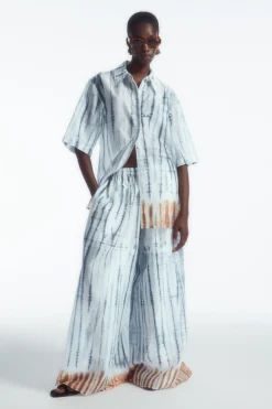 Best COS ELASTICATED WIDE-LEG PANTS WHITE / BLUE