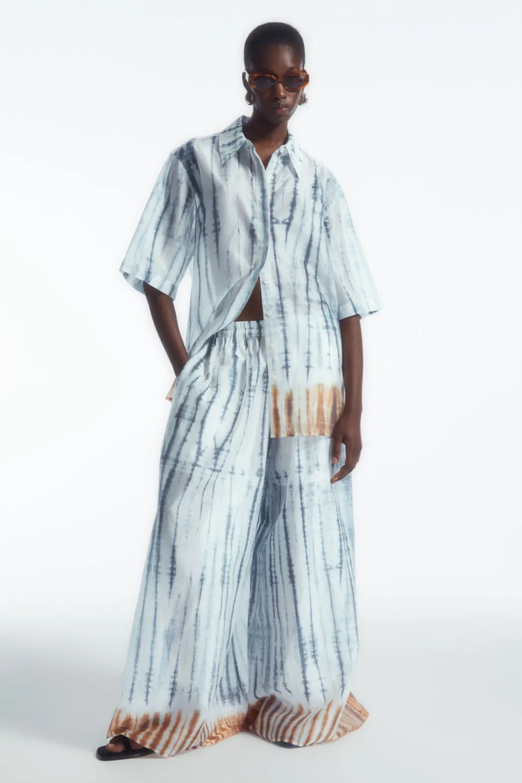 Best COS ELASTICATED WIDE-LEG PANTS WHITE / BLUE