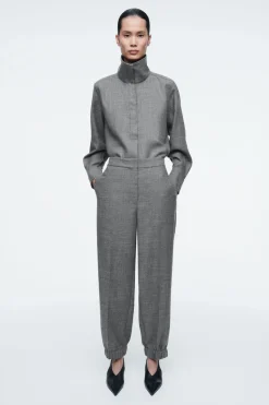 Sale COS ELASTICATED WOOL-FLANNEL PANTS GRAY MÉLANGE
