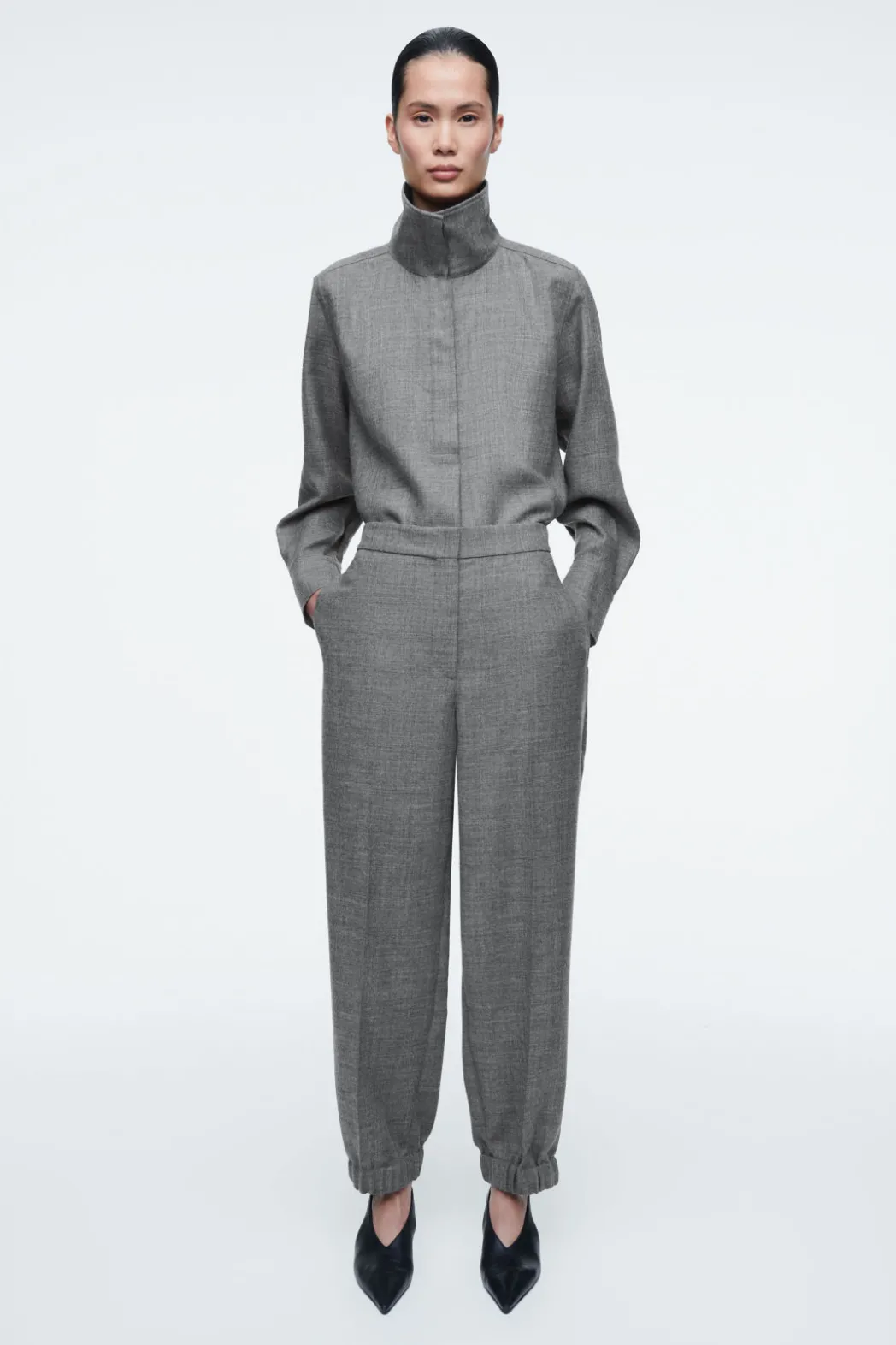 Sale COS ELASTICATED WOOL-FLANNEL PANTS GRAY MÉLANGE