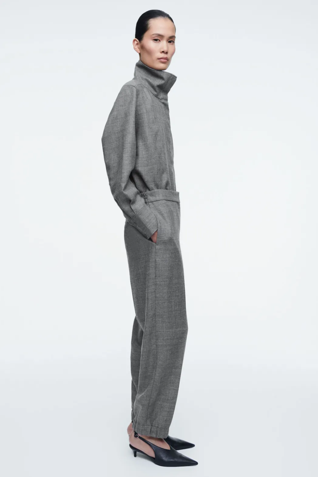 Sale COS ELASTICATED WOOL-FLANNEL PANTS GRAY MÉLANGE