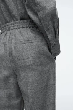 Sale COS ELASTICATED WOOL-FLANNEL PANTS GRAY MÉLANGE