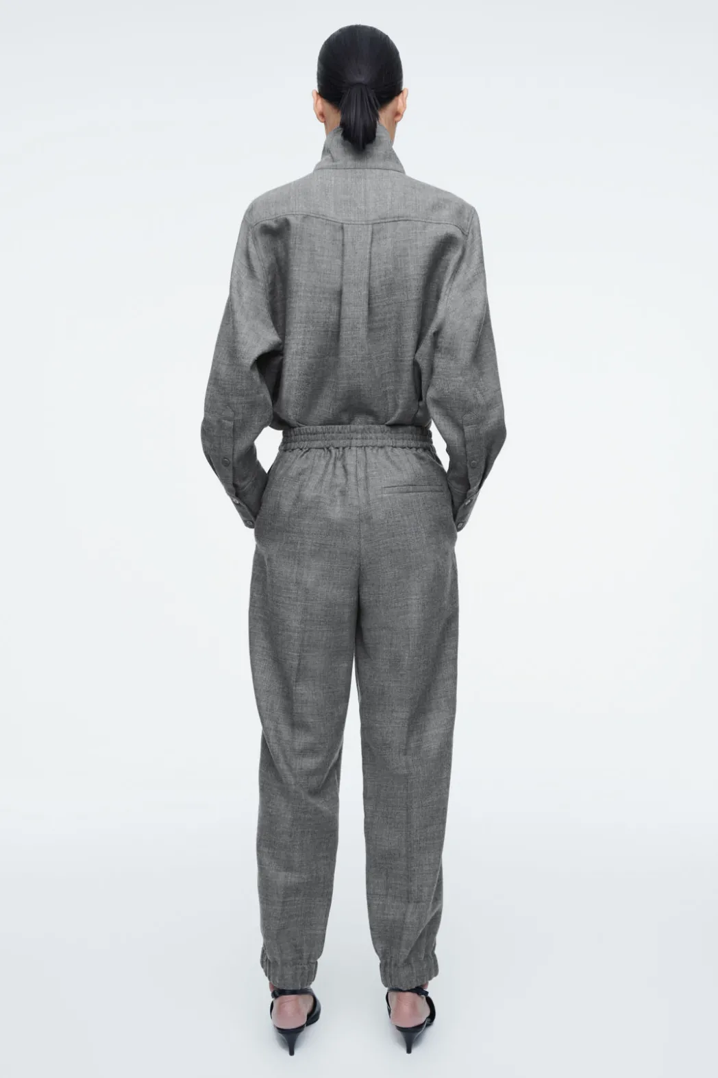 Sale COS ELASTICATED WOOL-FLANNEL PANTS GRAY MÉLANGE