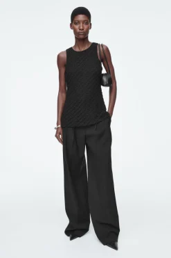 Outlet COS EMBELLISHED HOUNDSTOOTH TOP BLACK