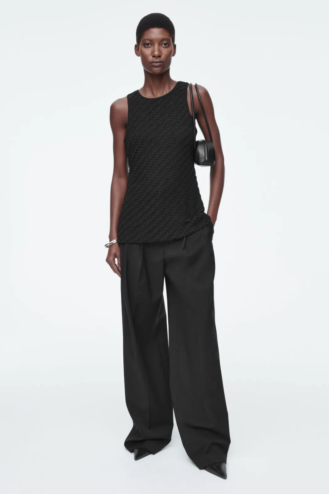Outlet COS EMBELLISHED HOUNDSTOOTH TOP BLACK