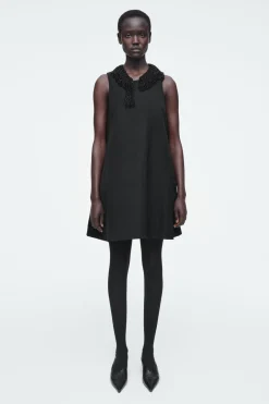 Sale COS EMBELLISHED RACER-NECK DRESS BLACK