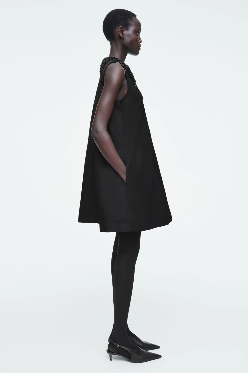 Sale COS EMBELLISHED RACER-NECK DRESS BLACK