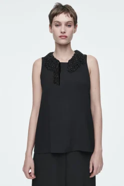 Hot COS EMBELLISHED RACER-NECK TOP BLACK