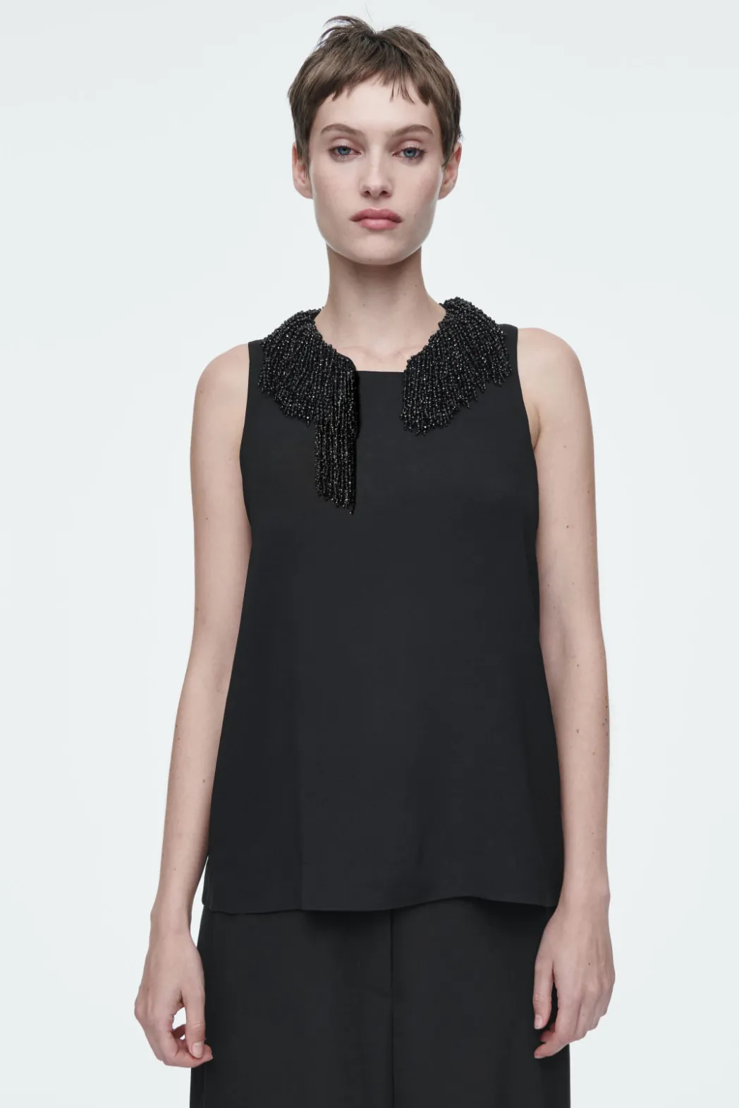 Hot COS EMBELLISHED RACER-NECK TOP BLACK
