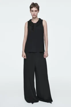Hot COS EMBELLISHED RACER-NECK TOP BLACK