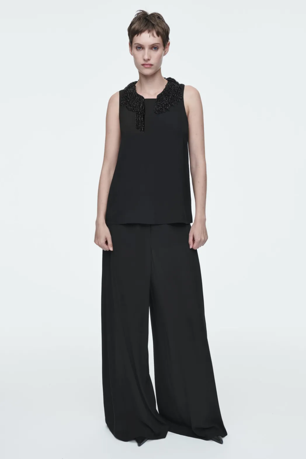 Hot COS EMBELLISHED RACER-NECK TOP BLACK