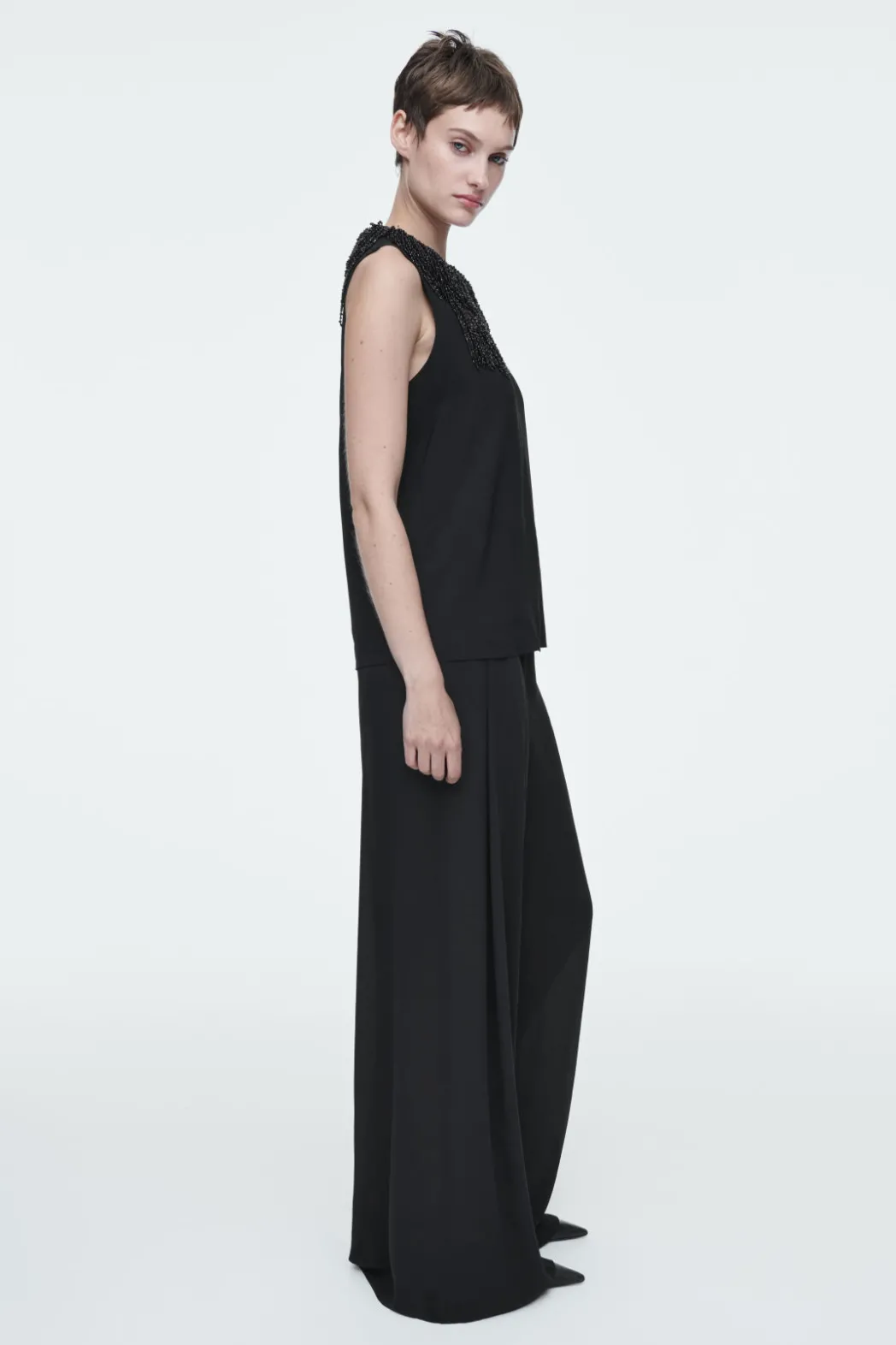 Hot COS EMBELLISHED RACER-NECK TOP BLACK