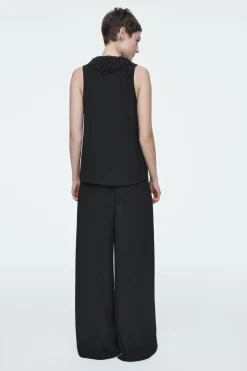 Hot COS EMBELLISHED RACER-NECK TOP BLACK