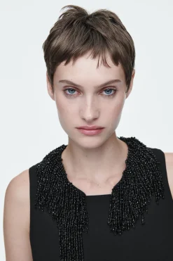 Hot COS EMBELLISHED RACER-NECK TOP BLACK