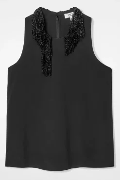 Hot COS EMBELLISHED RACER-NECK TOP BLACK