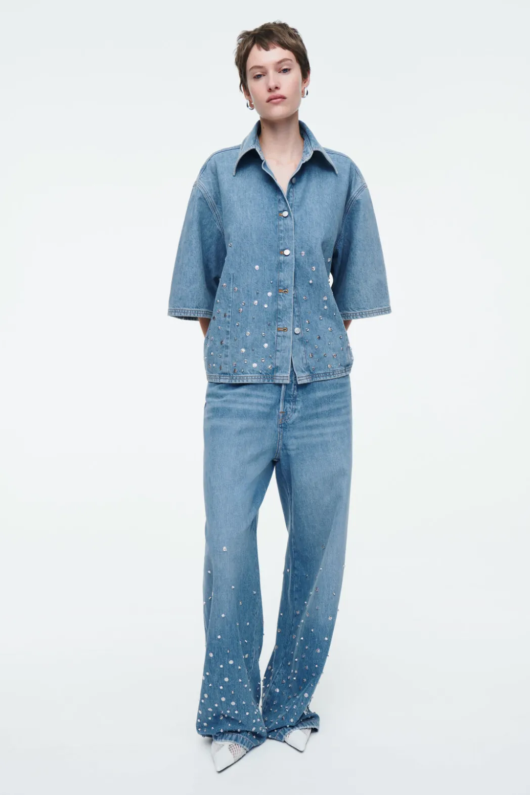 Clearance COS EMBELLISHED RELAXED JEANS MID BLUE