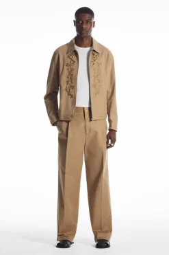Clearance COS EMBROIDERED FLORAL ZIP-UP OVERSHIRT TAN BEIGE