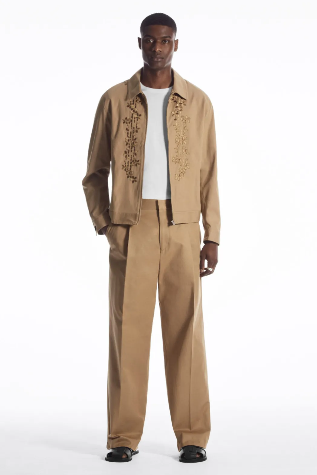Clearance COS EMBROIDERED FLORAL ZIP-UP OVERSHIRT TAN BEIGE