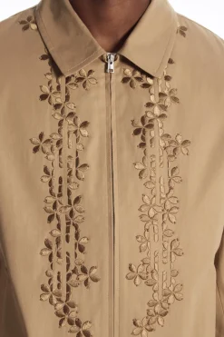 Clearance COS EMBROIDERED FLORAL ZIP-UP OVERSHIRT TAN BEIGE