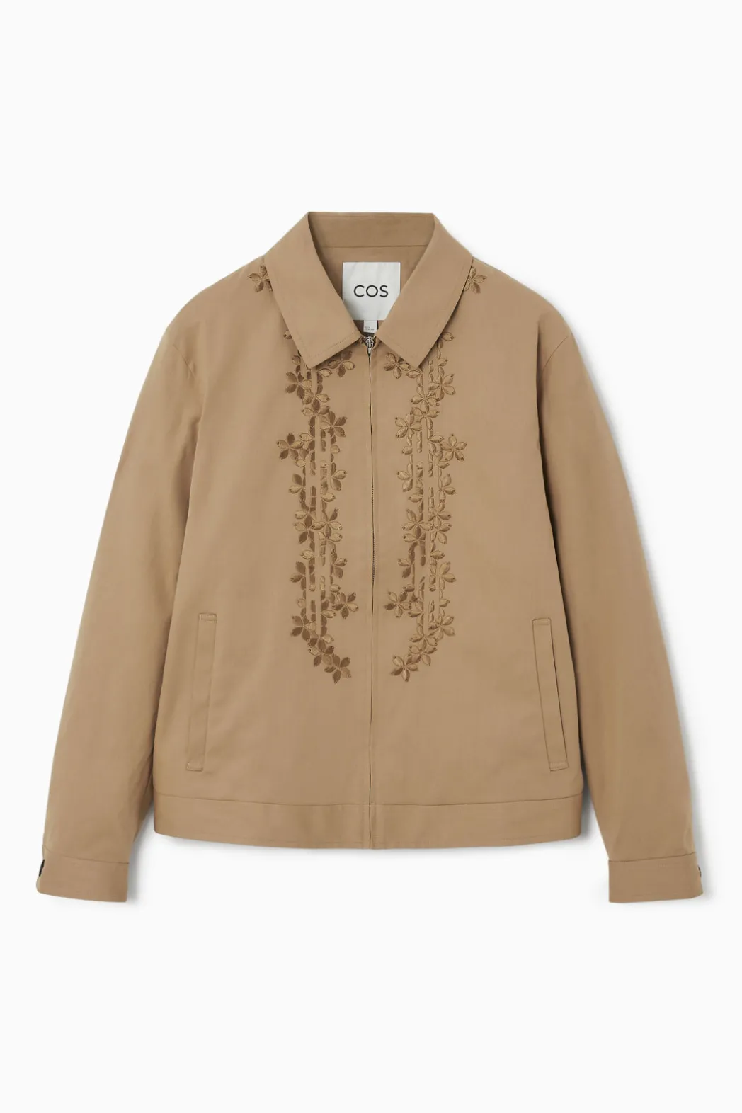 Clearance COS EMBROIDERED FLORAL ZIP-UP OVERSHIRT TAN BEIGE