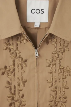 Clearance COS EMBROIDERED FLORAL ZIP-UP OVERSHIRT TAN BEIGE