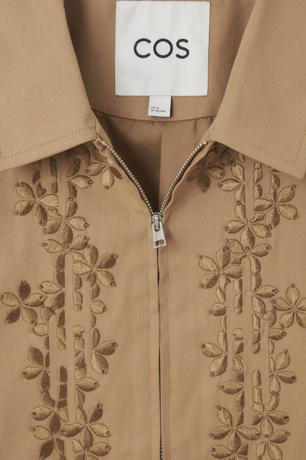 Clearance COS EMBROIDERED FLORAL ZIP-UP OVERSHIRT TAN BEIGE