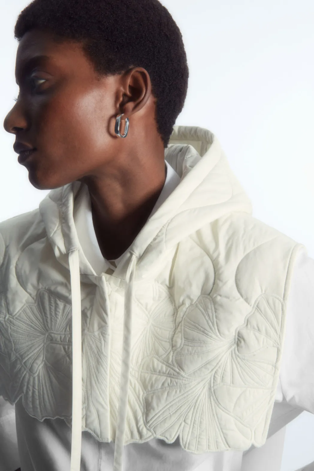 Best COS EMBROIDERED QUILTED HOOD OFF-WHITE