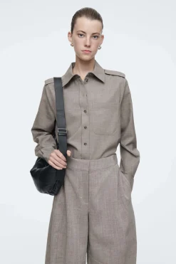 Clearance COS EPAULET-DETAIL WOOL SHIRT LIGHT BROWN