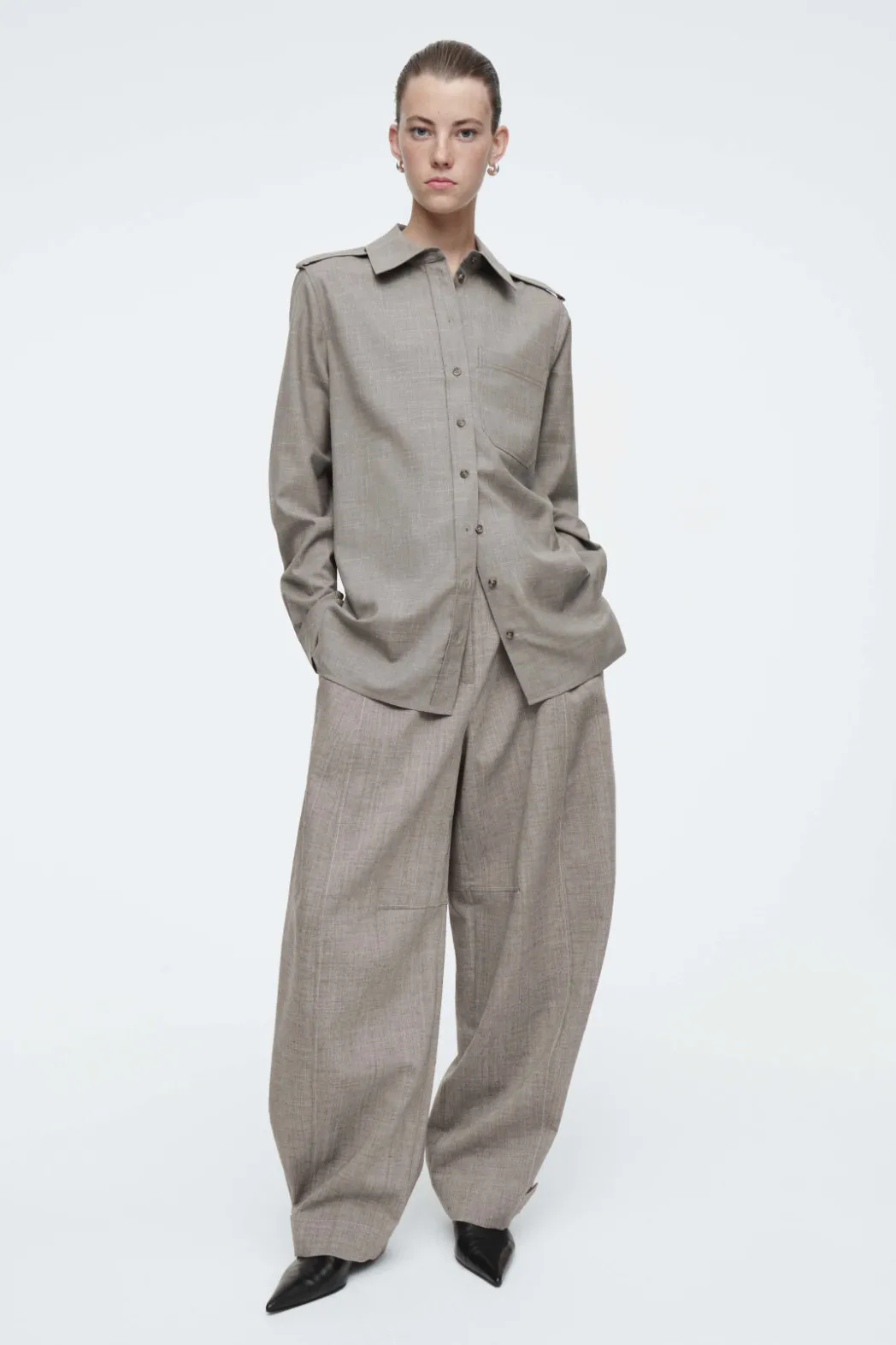 Clearance COS EPAULET-DETAIL WOOL SHIRT LIGHT BROWN