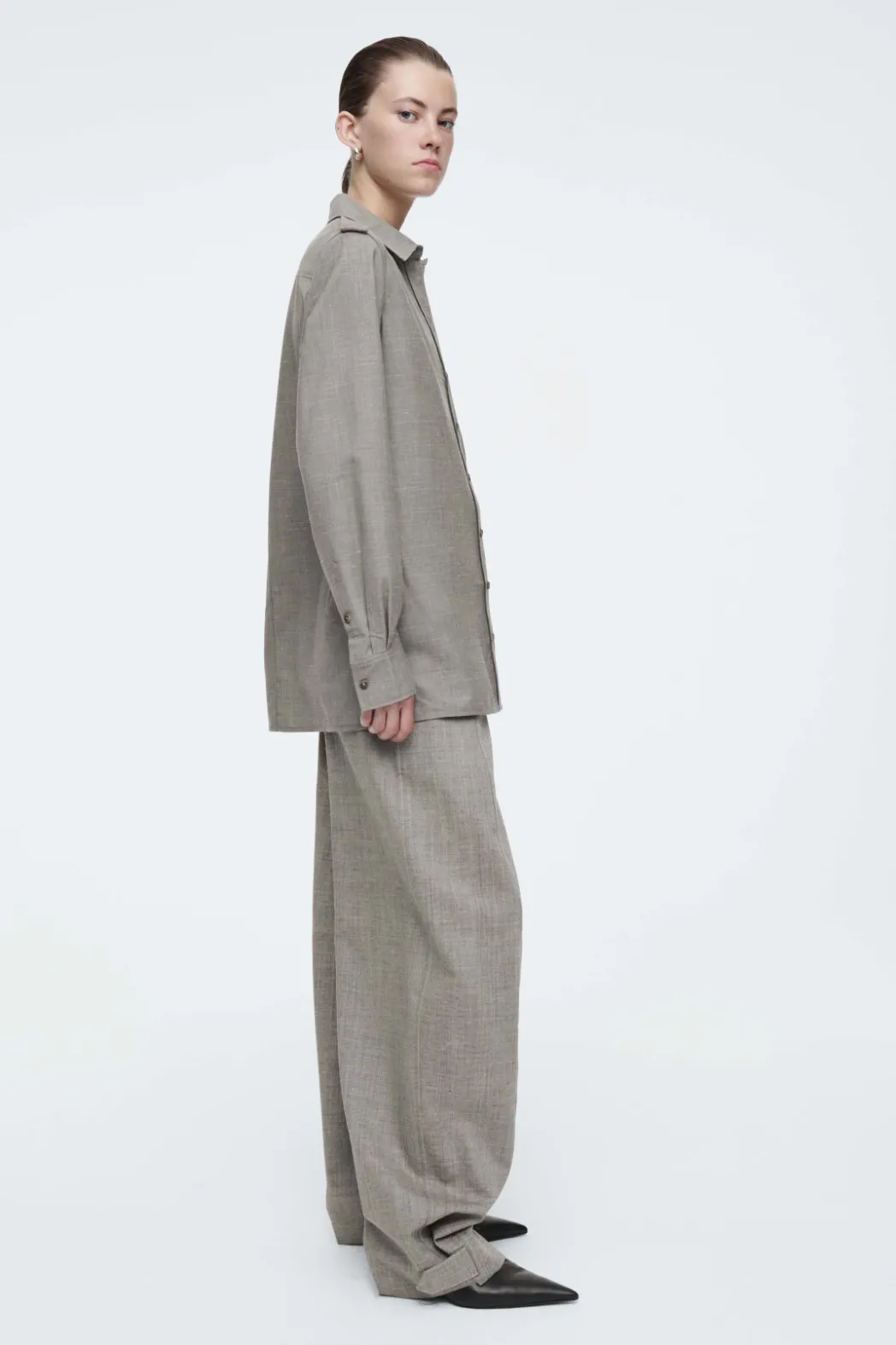 Clearance COS EPAULET-DETAIL WOOL SHIRT LIGHT BROWN