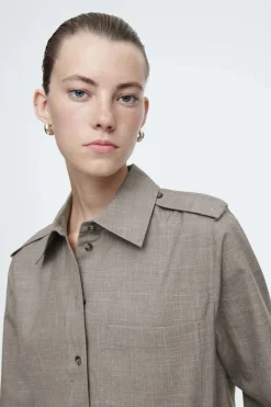 Clearance COS EPAULET-DETAIL WOOL SHIRT LIGHT BROWN