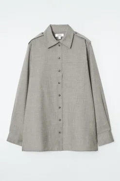 Clearance COS EPAULET-DETAIL WOOL SHIRT LIGHT BROWN