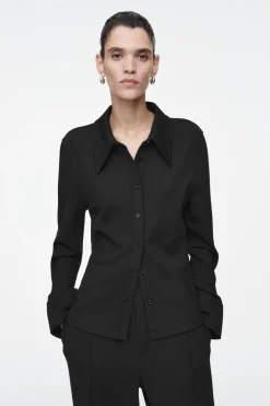 Outlet COS EXAGGERATED-COLLAR JERSEY SHIRT BLACK