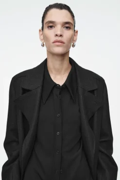 Outlet COS EXAGGERATED-COLLAR JERSEY SHIRT BLACK