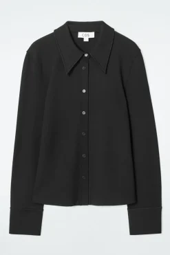 Outlet COS EXAGGERATED-COLLAR JERSEY SHIRT BLACK