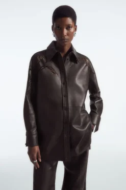 Outlet COS EYELET LEATHER WESTERN SHIRT DARK BROWN