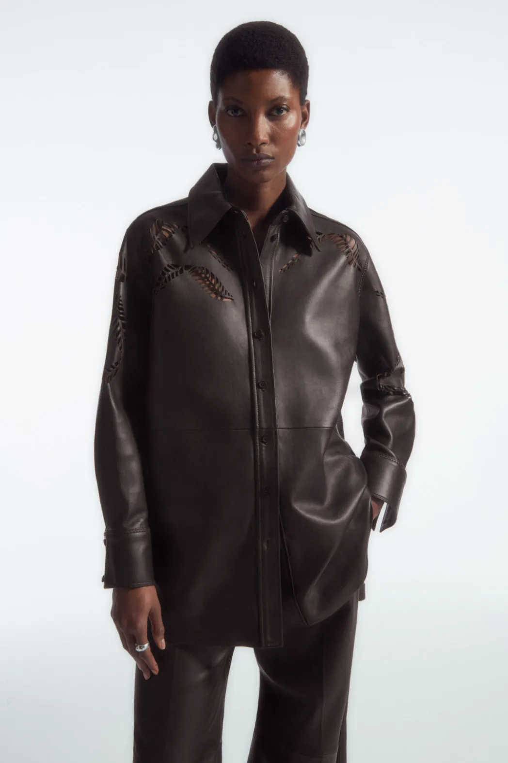 Outlet COS EYELET LEATHER WESTERN SHIRT DARK BROWN