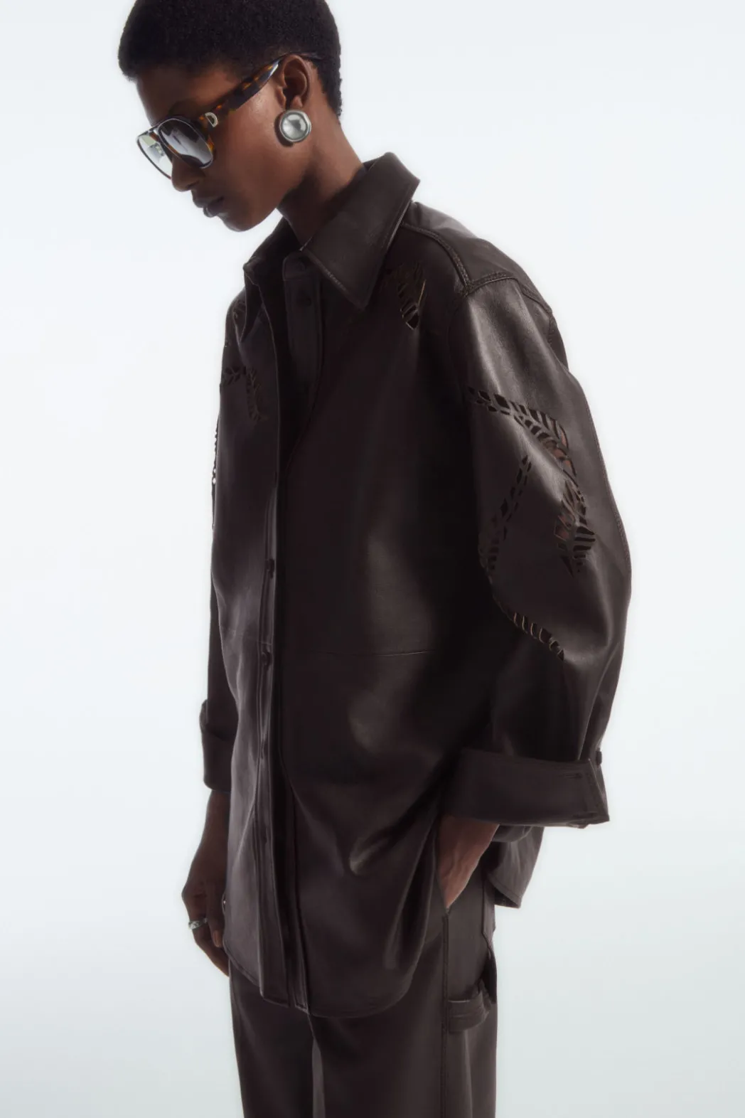 Outlet COS EYELET LEATHER WESTERN SHIRT DARK BROWN