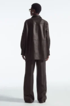 Outlet COS EYELET LEATHER WESTERN SHIRT DARK BROWN