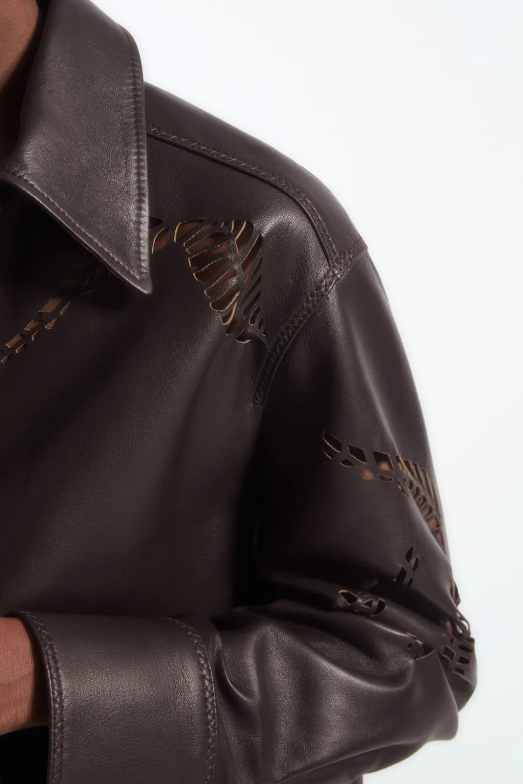 Outlet COS EYELET LEATHER WESTERN SHIRT DARK BROWN