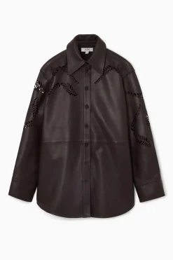 Outlet COS EYELET LEATHER WESTERN SHIRT DARK BROWN