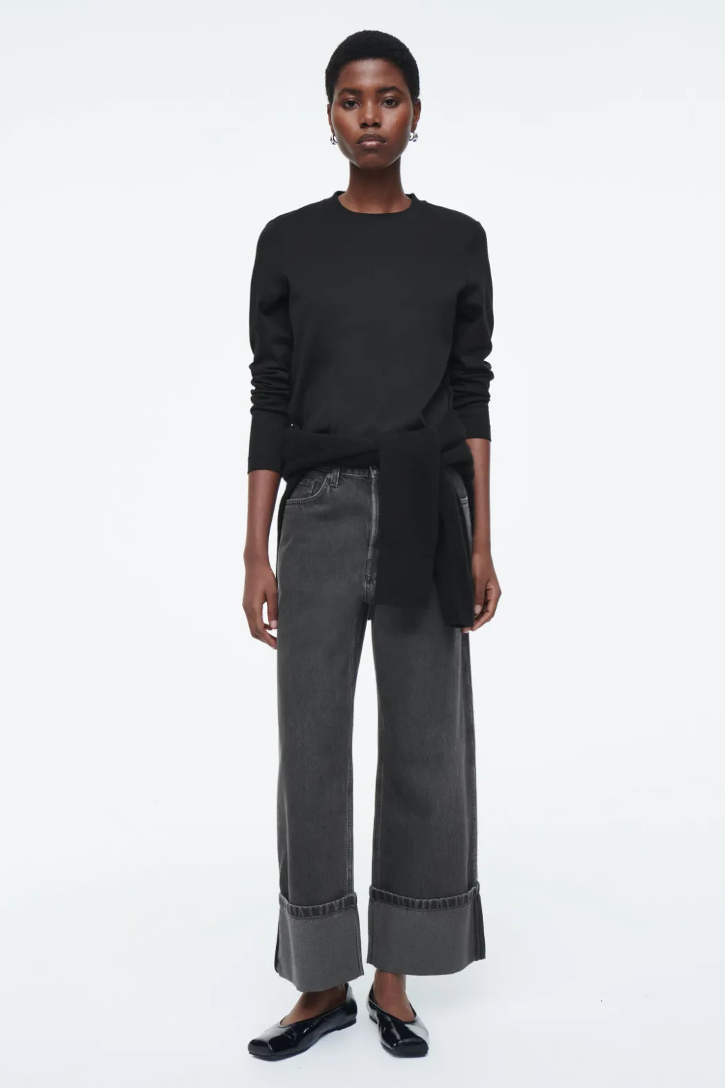 COS FACADE TURN-UP STRAIGHT-LEG JEANS BLACK